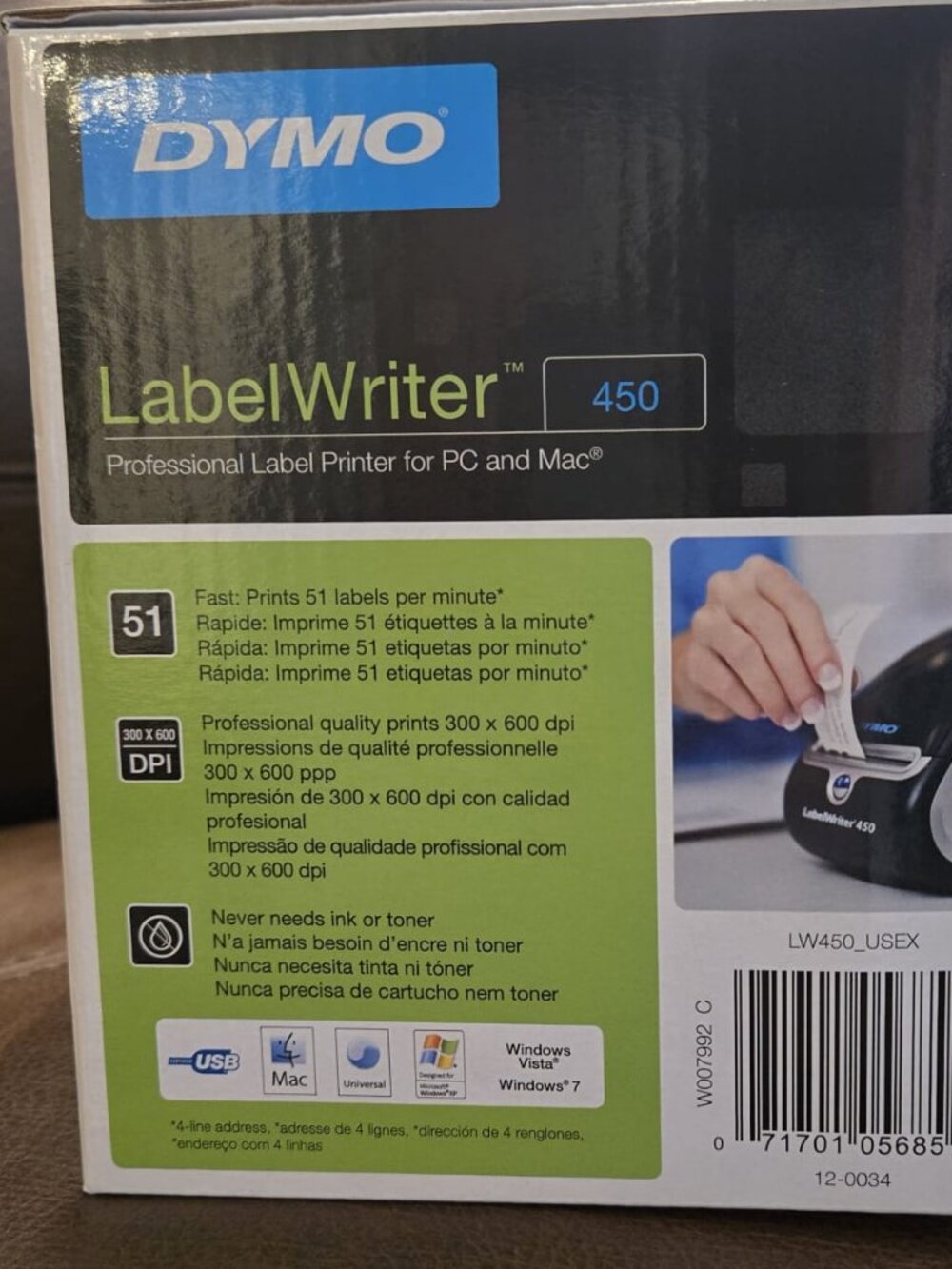 DYMO LabelWriter 450 Thermal Label Printer New in Box 300x600 dpi PC Mac USB